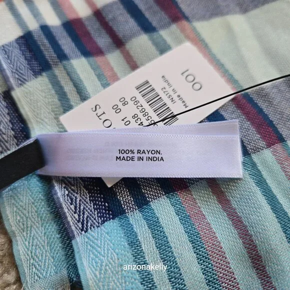 NWT Talbots Plaid Summer Scarf Colorful Lightweight - Picture 4 of 4